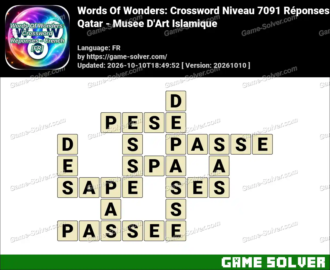 Words Of Wonders: Crossword Niveau 7091 Réponses – Qatar – Musee D’Art Islamique